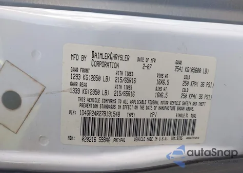 2007 Dodge Grand Caravan Se from USA, damaged, VIN 1D4GP24R27B191548